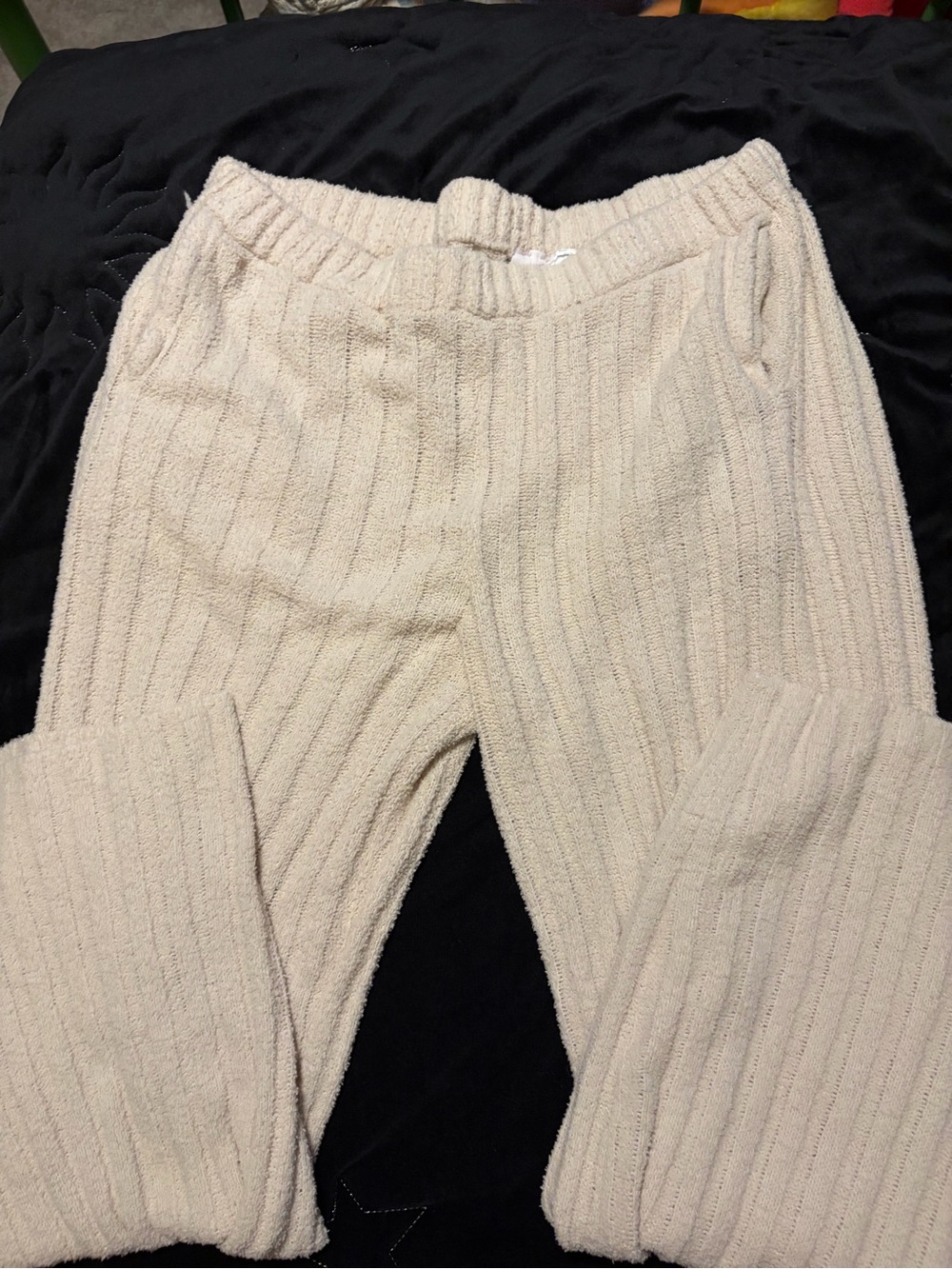 Cozy Ribbed Knit Pants - Cream